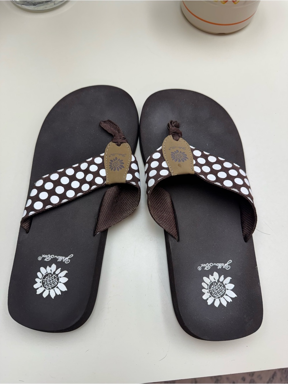 Yellow Box Brown Polka Dot Kids Flip Flop Sandals